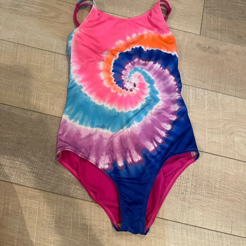 LANDS END GIRLS SIZE 14 TIE DYE ONE PIECE SWIM SUIT